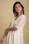 Buy_Charkhee_White Kurta Chanderi Lining  Pant Embroidery V Neck Set _Online_at_Aza_Fashions