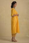 Charkhee_Yellow Kurta Chanderi Lining Cotton Pant Cotton, Organza Embroidered Set _Online_at_Aza_Fashions