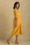 Buy_Charkhee_Yellow Kurta Chanderi Lining Cotton Pant Cotton, Organza Embroidered Set _Online_at_Aza_Fashions
