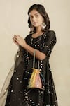 Buy_Charkhee_Black Kurta Chanderi Lining  Cotton Palazzos Cotton Dupatta Anarkali Set _Online_at_Aza_Fashions