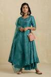 Buy_Charkhee_Green Kurta Chanderi Lining  Cotton Palazzos Embroidered Anarkali Set _at_Aza_Fashions