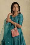 Charkhee_Green Kurta Chanderi Lining  Cotton Palazzos Embroidered Anarkali Set _at_Aza_Fashions