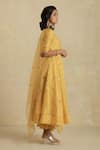 Charkhee_Yellow Kurta Chanderi Lining  Cotton Palazzos Cotton Dupatta Anarkali Set _Online_at_Aza_Fashions