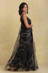 Charkhee_Black Saree Organza Blouse Chanderi Embroidery V Neck With _Online_at_Aza_Fashions