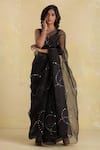 Buy_Charkhee_Black Organza Embroidered Saree With Blouse_at_Aza_Fashions