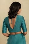 Charkhee_Green Saree Organza Blouse Chanderi Embroidery V Neck With _at_Aza_Fashions