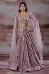 Payal & Zinal_Purple Organza Embroidered Geometric Scoop Neck Bridal Lehenga Set _Online_at_Aza_Fashions