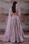 Shop_Payal & Zinal_Purple Organza Embroidered Geometric Scoop Neck Bridal Lehenga Set _at_Aza_Fashions