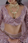 Shop_Payal & Zinal_Purple Organza Embroidered Geometric Scoop Neck Bridal Lehenga Set _Online_at_Aza_Fashions