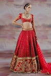 Buy_Payal & Zinal_Red Net Embroidered Jungle V Neck Gajji Silk Bridal Lehenga Set _Online_at_Aza_Fashions