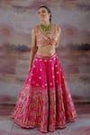 Buy_Payal & Zinal_Pink Thick Satin Embroidered Floral V Neck Lehenga Set _at_Aza_Fashions