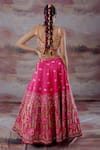 Shop_Payal & Zinal_Pink Thick Satin Embroidered Floral V Neck Lehenga Set _at_Aza_Fashions
