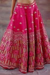 Shop_Payal & Zinal_Pink Thick Satin Embroidered Floral V Neck Lehenga Set _Online_at_Aza_Fashions