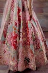 Shop_Payal & Zinal_Pink Thick Satin Embroidered Ocean V Neck Print Bridal Lehenga Set _Online_at_Aza_Fashions