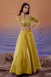 Shop_Payal & Zinal_Yellow Flat Silk Embroidered Lotus Boat Lehenga Set _at_Aza_Fashions