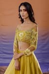 Payal & Zinal_Yellow Flat Silk Embroidered Lotus Boat Lehenga Set _Online_at_Aza_Fashions