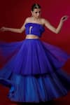 Buy_Payal & Zinal_Blue Net Straight Layered Lehenga Set _at_Aza_Fashions