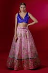 Buy_Payal & Zinal_Pink Thick Satin Embroidered Jungle V Neck Lehenga Set _at_Aza_Fashions