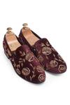 Buy_Domani_Maroon Embroidered Velvet Loafers_at_Aza_Fashions