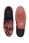 Shop_Domani_Maroon Embroidered Velvet Loafers_at_Aza_Fashions