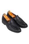 Buy_Domani_Black Plain Italian Cut Woven Loafers_at_Aza_Fashions