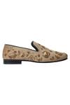 Buy_Domani_Beige Velvet Handcrafted Embroidered Shoes _Online_at_Aza_Fashions
