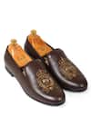 Buy_Domani_Brown Embroidered Leather Loafers _at_Aza_Fashions