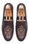 Domani_Brown Embroidered Leather Loafers _Online_at_Aza_Fashions