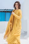 Buy_Dot_Yellow Cotton Boat Anarkali With Dupatta _Online_at_Aza_Fashions