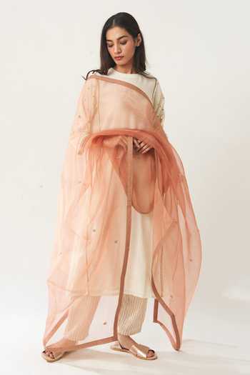 Shop_Dot_Orange Organza Embroidered Dupatta _at_Aza_Fashions