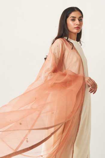 Dot_Orange Organza Embroidered Dupatta _Online_at_Aza_Fashions