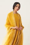 Shop_Dot_Yellow Kurta And Pant Cotton Dupatta Organza Round Embroidered Anarkali Set _at_Aza_Fashions