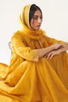 Dot_Yellow Kurta And Pant Cotton Dupatta Organza Round Embroidered Anarkali Set _Online_at_Aza_Fashions