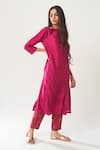 Buy_Dot_Pink Tissue Straight Cotton Silk Kurta And Pant Set _at_Aza_Fashions