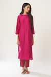 Dot_Pink Tissue Straight Cotton Silk Kurta And Pant Set _Online_at_Aza_Fashions