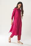 Buy_Dot_Pink Tissue Straight Cotton Silk Kurta And Pant Set _Online_at_Aza_Fashions