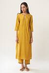 Buy_Dot_Yellow Chanderi Keyhole Kurta And Pant Set _at_Aza_Fashions