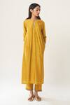 Shop_Dot_Yellow Chanderi Keyhole Kurta And Pant Set _at_Aza_Fashions