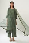 Buy_Dot_Green Organza, Chanderi Straight Kurta Set _at_Aza_Fashions