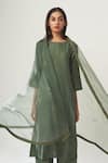 Buy_Dot_Green Organza, Chanderi Straight Kurta Set _Online_at_Aza_Fashions