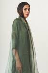 Shop_Dot_Green Organza, Chanderi Straight Kurta Set _Online_at_Aza_Fashions