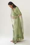 Shop_Dot_Green Cotton, Organza V Neck Kurta Set With Embroidered Dupatta _at_Aza_Fashions