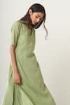 Dot_Green Cotton, Organza V Neck Kurta Set With Embroidered Dupatta _Online_at_Aza_Fashions