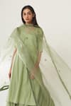 Buy_Dot_Green Cotton, Organza V Neck Kurta Set With Embroidered Dupatta _Online_at_Aza_Fashions