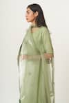 Shop_Dot_Green Cotton, Organza V Neck Kurta Set With Embroidered Dupatta _Online_at_Aza_Fashions