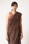 Buy_Dot_Brown Chanderi V Neck Saree With Blouse _Online_at_Aza_Fashions