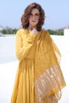 Buy_Dot_Yellow Cotton Boat Anarkali With Dupatta _at_Aza_Fashions