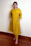 Shop_Dot_Yellow Chanderi Round Embellished Kurta And Pant Set _at_Aza_Fashions