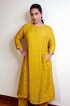 Buy_Dot_Yellow Chanderi Round Embellished Kurta And Pant Set _at_Aza_Fashions