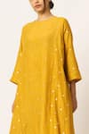 Shop_Dot_Yellow Chanderi Round Embellished Kurta And Pant Set _Online_at_Aza_Fashions